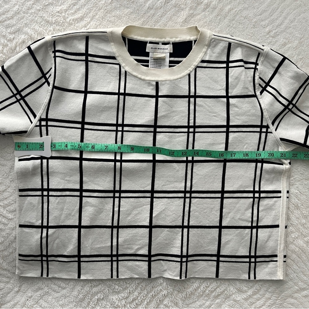 Club Monaco Reversable Ivory and Black Plaid Top